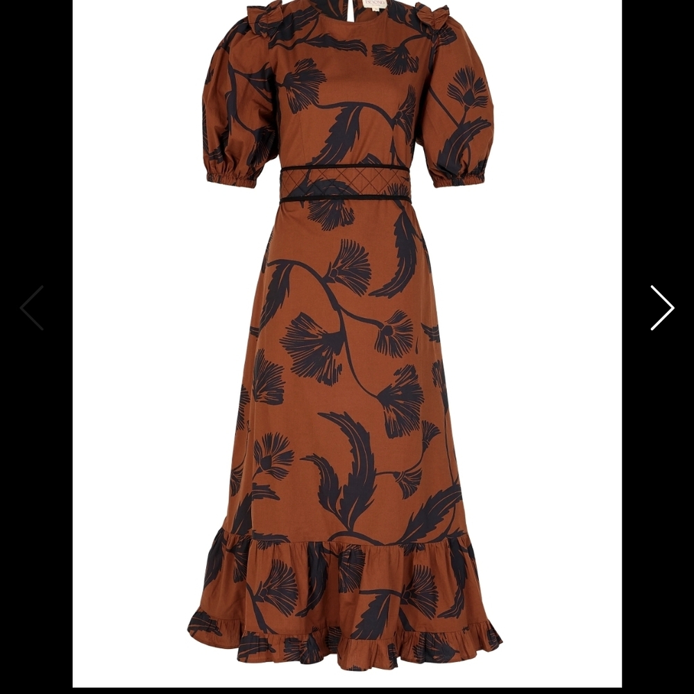 Elegant Brown and Navy Print Dress
